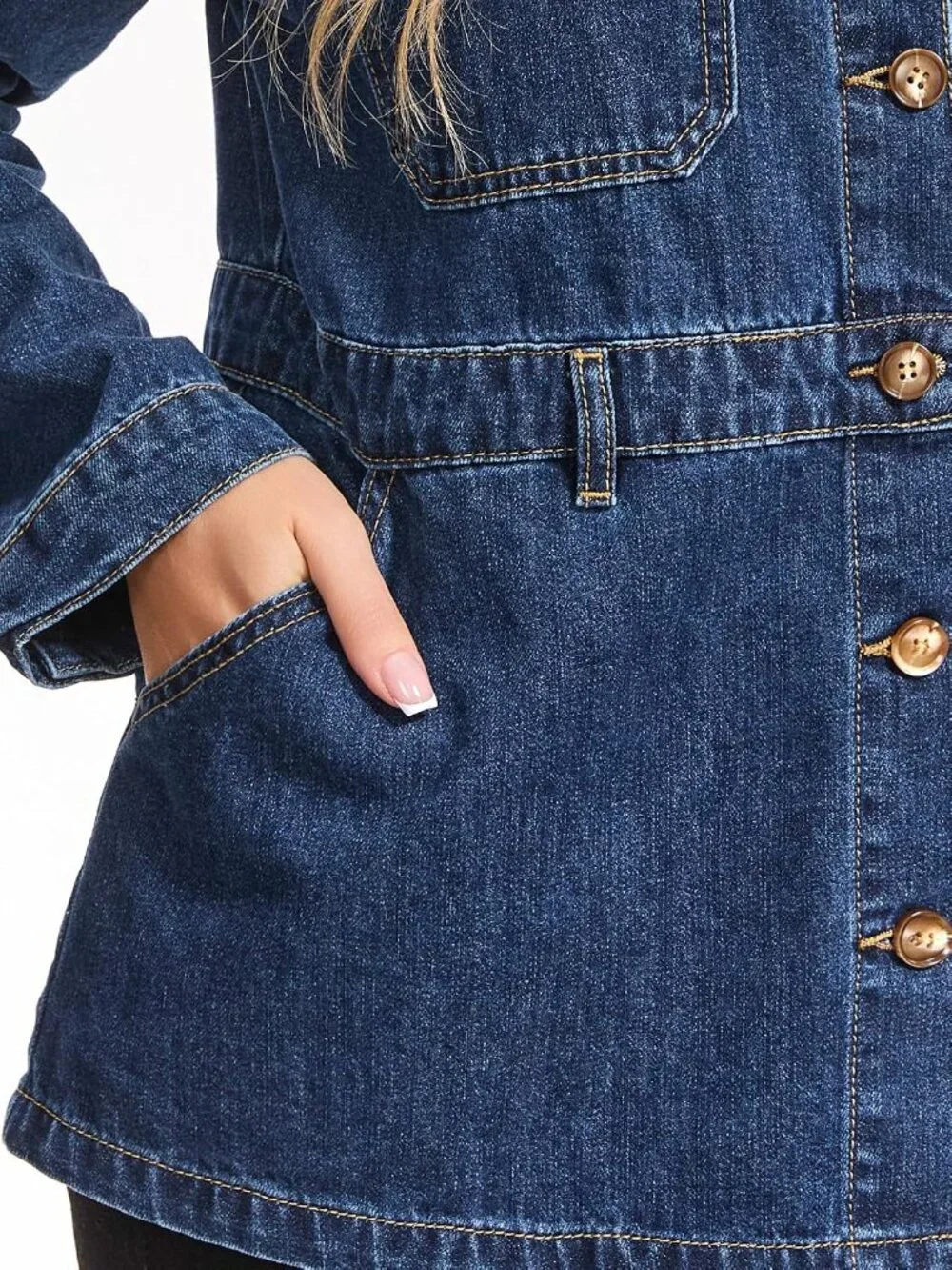 Women's Dark Blue Jacket Long Sleeve Causal Distressed Denim Button Down Jackets